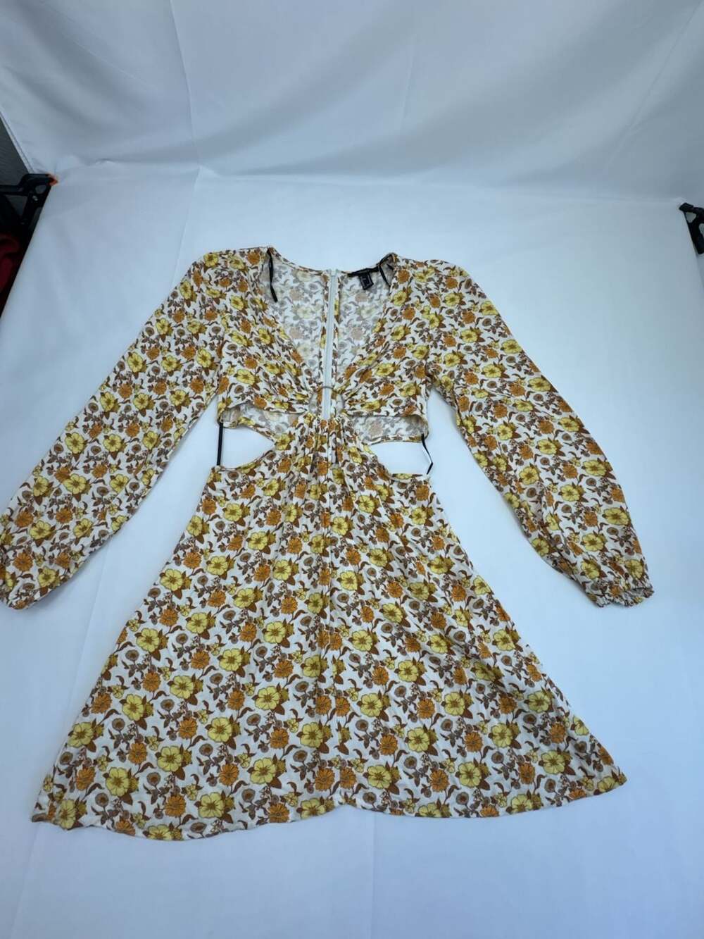 Forever 21 Floral Long Sleeve Cutout Mini Dress